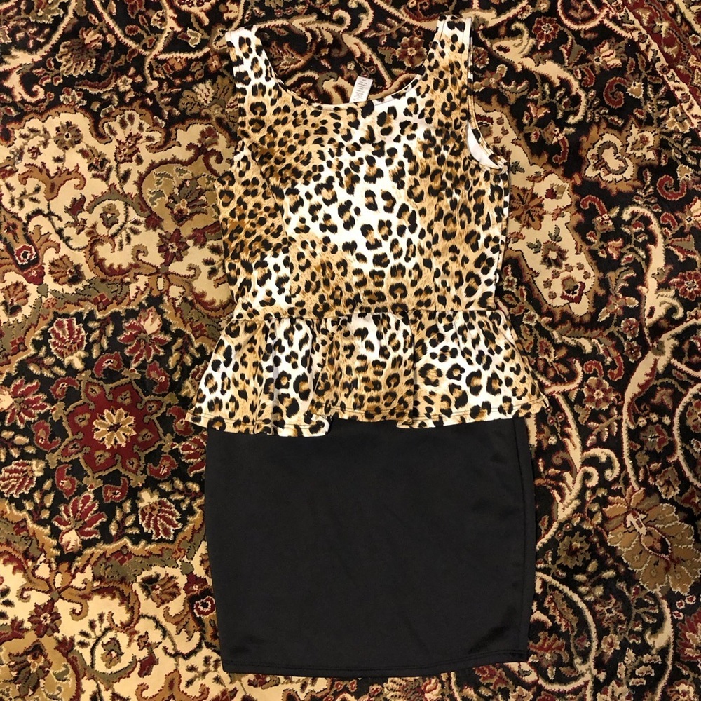 L8ter Tank animal print  bodice with black skirt bottom Mini Dress